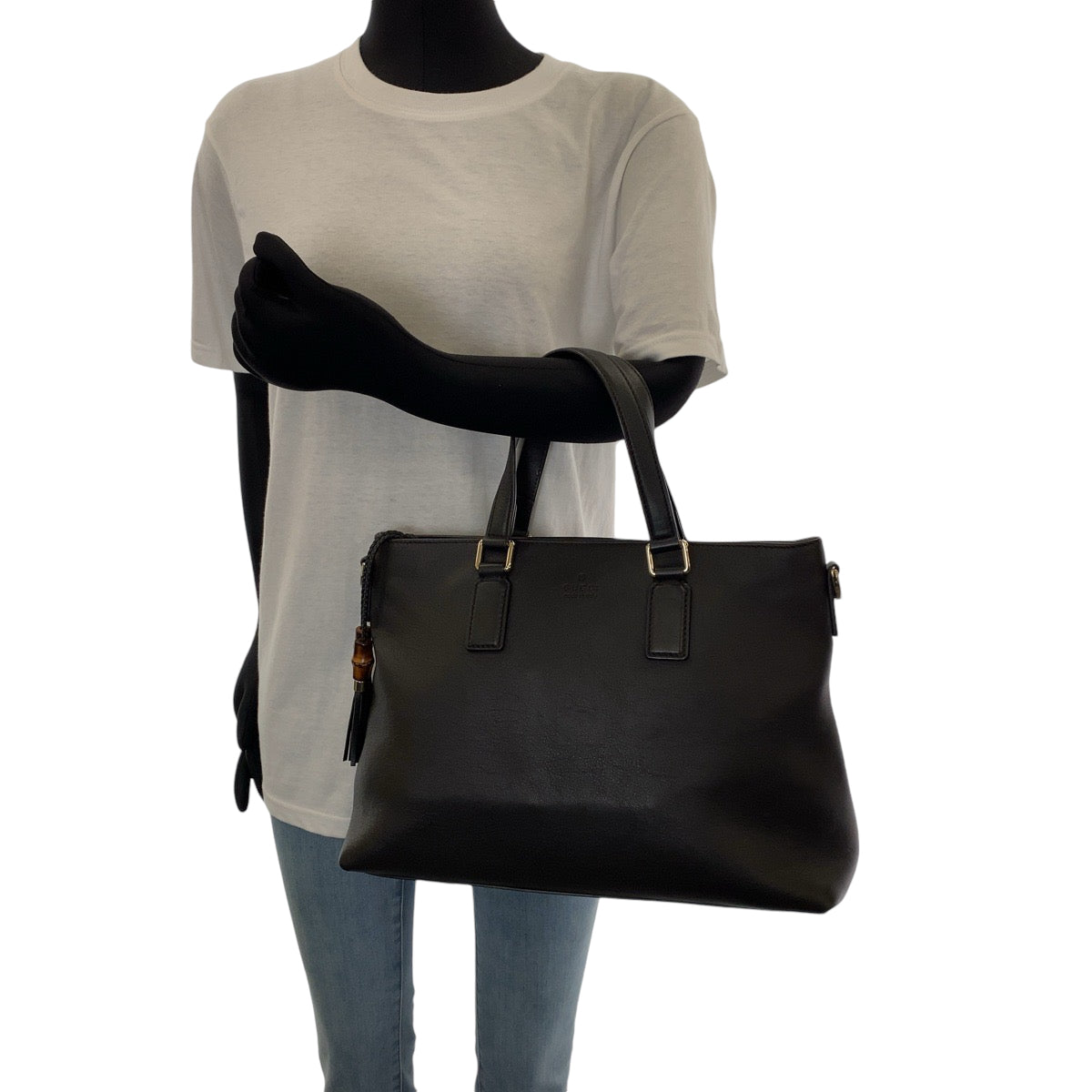 GUCCI Shoulder Bag 365346 leather Black SilverMetal Shoulder Bag Handbag 2way Bamboo Tassel Women Used Authentic
