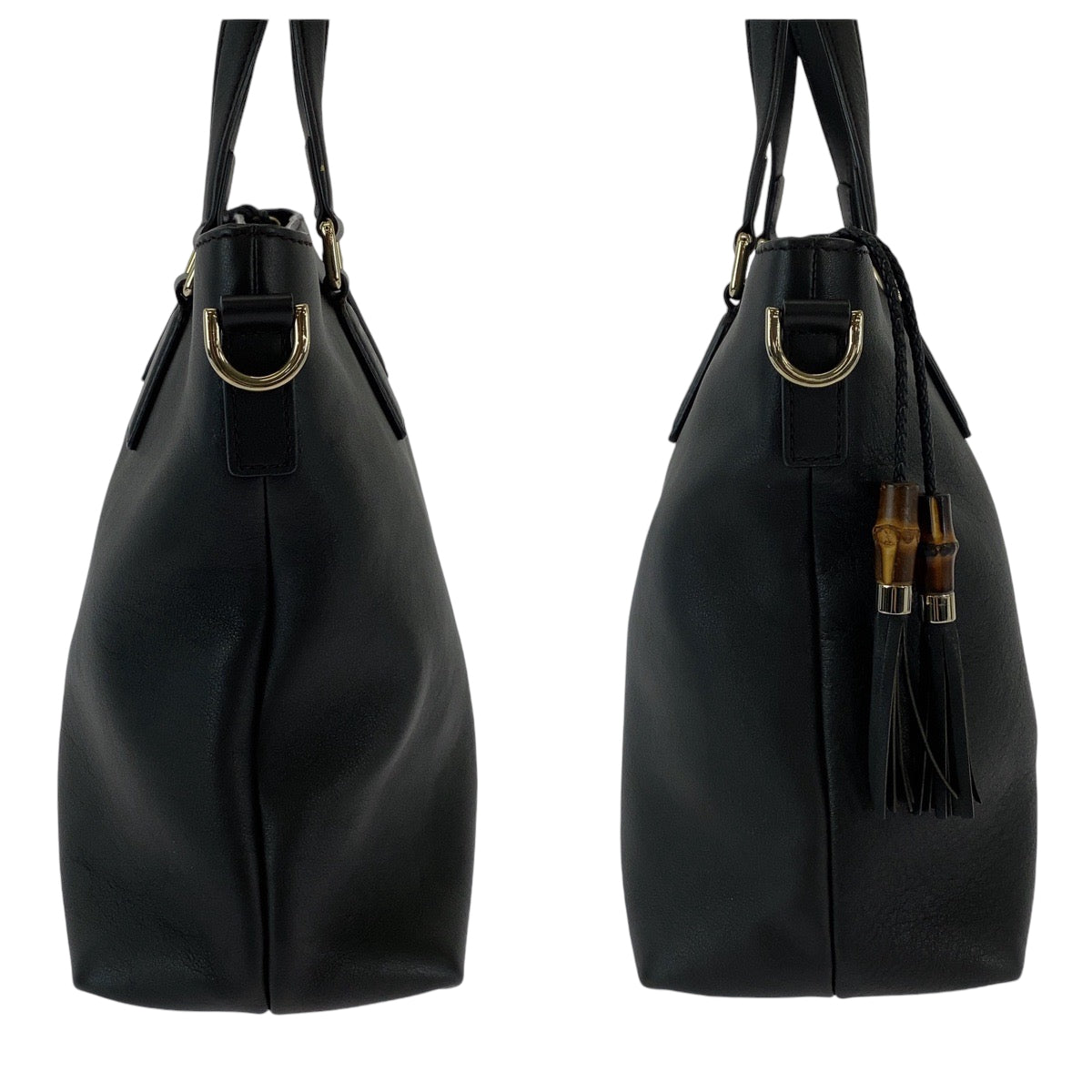 GUCCI Shoulder Bag 365346 leather Black SilverMetal Shoulder Bag Handbag 2way Bamboo Tassel Women Used Authentic