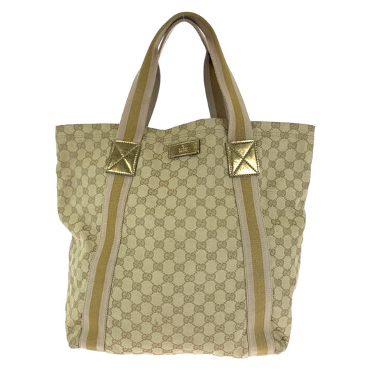 GUCCI Tote Bag 189669 GG canvas Beige gold Tote Bag Shoulder Bag Sherry line Women Used Authentic
