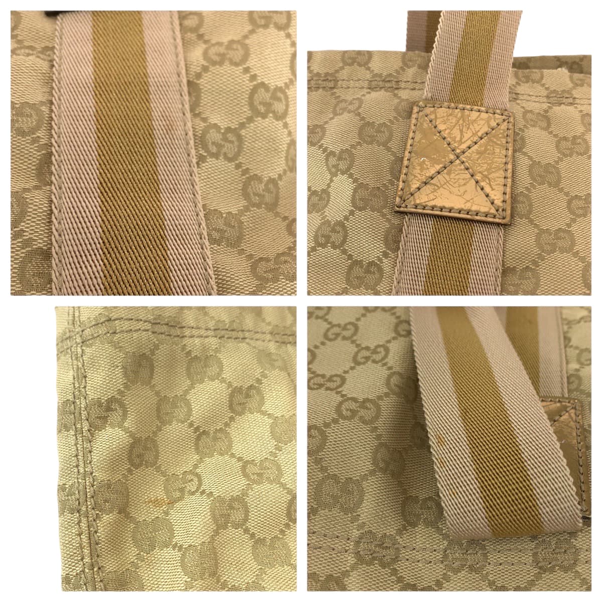GUCCI Tote Bag 189669 GG canvas Beige gold Tote Bag Shoulder Bag Sherry line Women Used Authentic