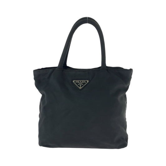 PRADA Handbag Nylon Black SilverMetal Handbag Tote Bag Test Triangle With logo Women Used Authentic