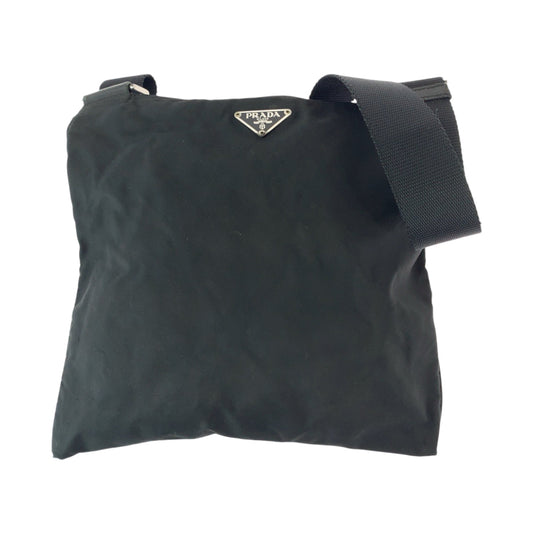 PRADA Shoulder Bag Nylon Black SilverMetal Shoulder Bag Sacoche Pochette Test Triangle With logo mens Used Authentic