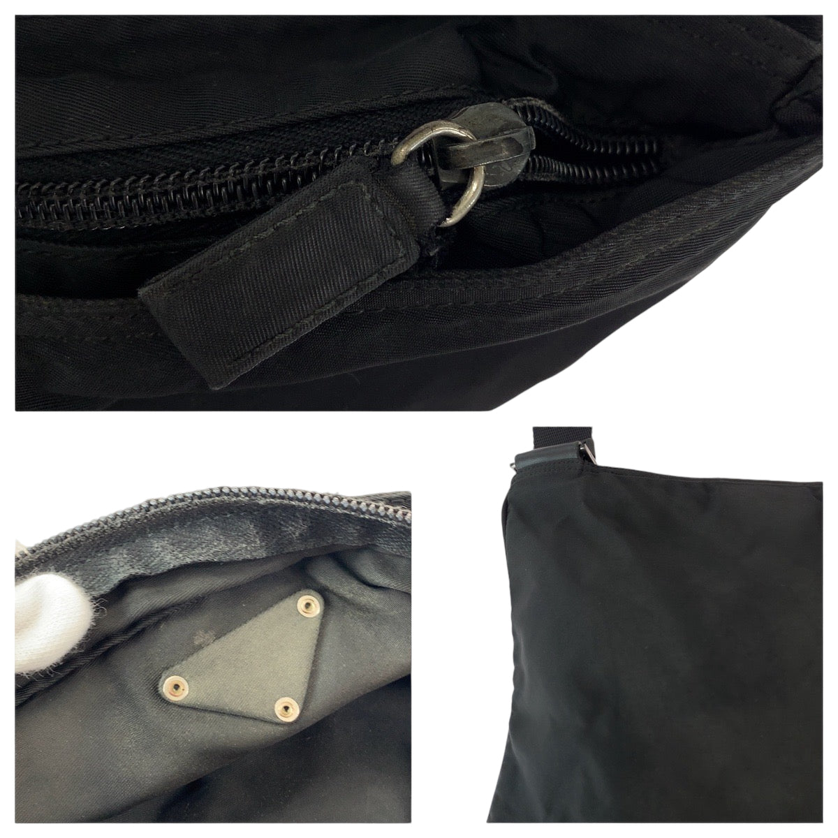 PRADA Shoulder Bag Nylon Black SilverMetal Shoulder Bag Sacoche Pochette Test Triangle With logo mens Used Authentic