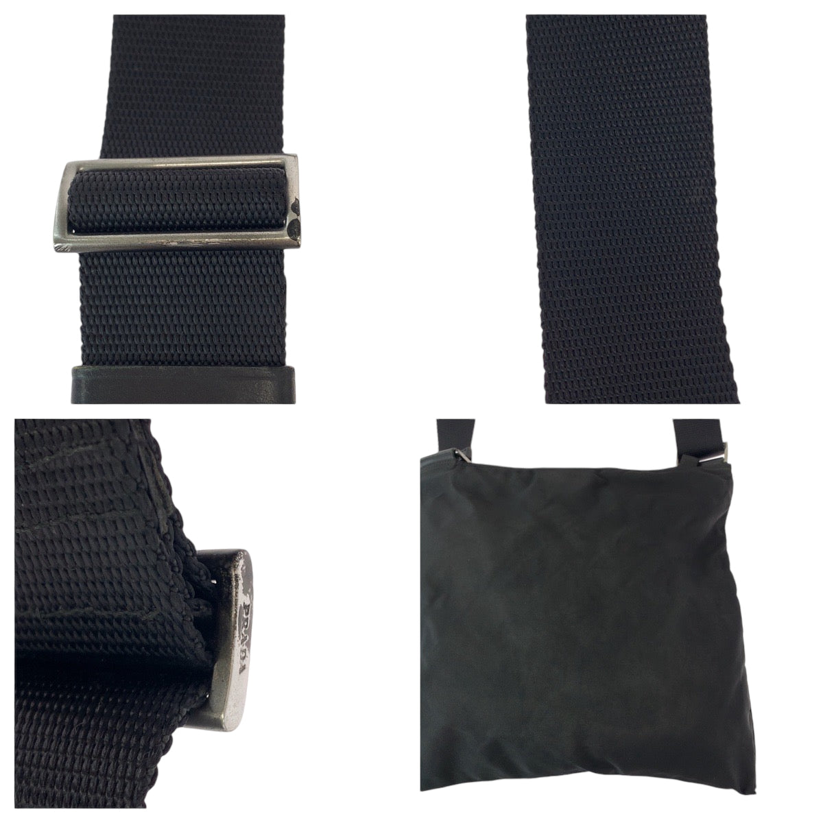 PRADA Shoulder Bag Nylon Black SilverMetal Shoulder Bag Sacoche Pochette Test Triangle With logo mens Used Authentic