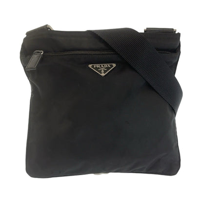 PRADA Shoulder Bag Nylon Black SilverMetal Shoulder Bag Test Triangle With logo Women Used Authentic