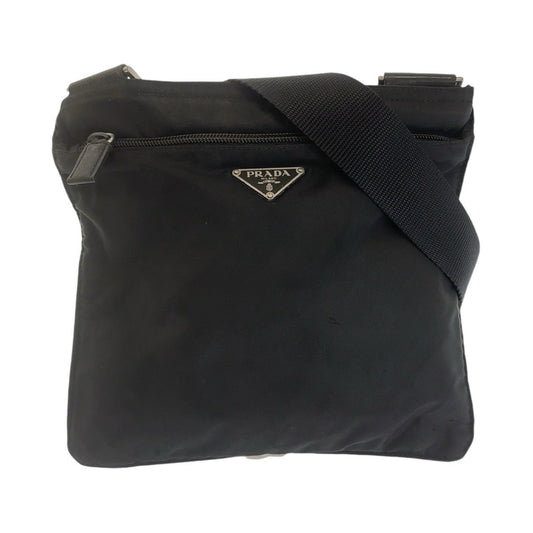 PRADA Shoulder Bag Nylon Black SilverMetal Shoulder Bag Test Triangle With logo Women Used Authentic