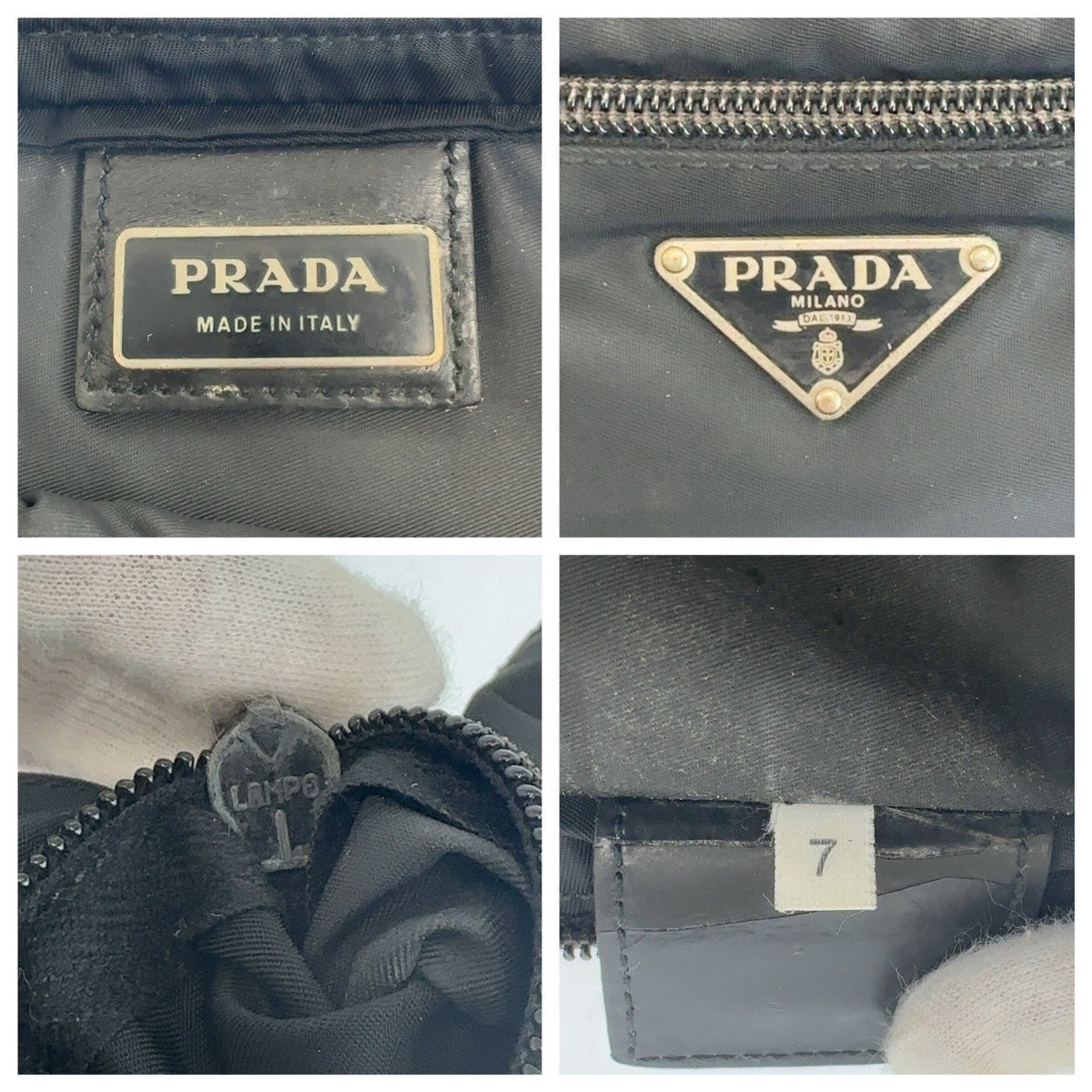 PRADA Shoulder Bag Nylon Black SilverMetal Shoulder Bag Test Triangle With logo Women Used Authentic