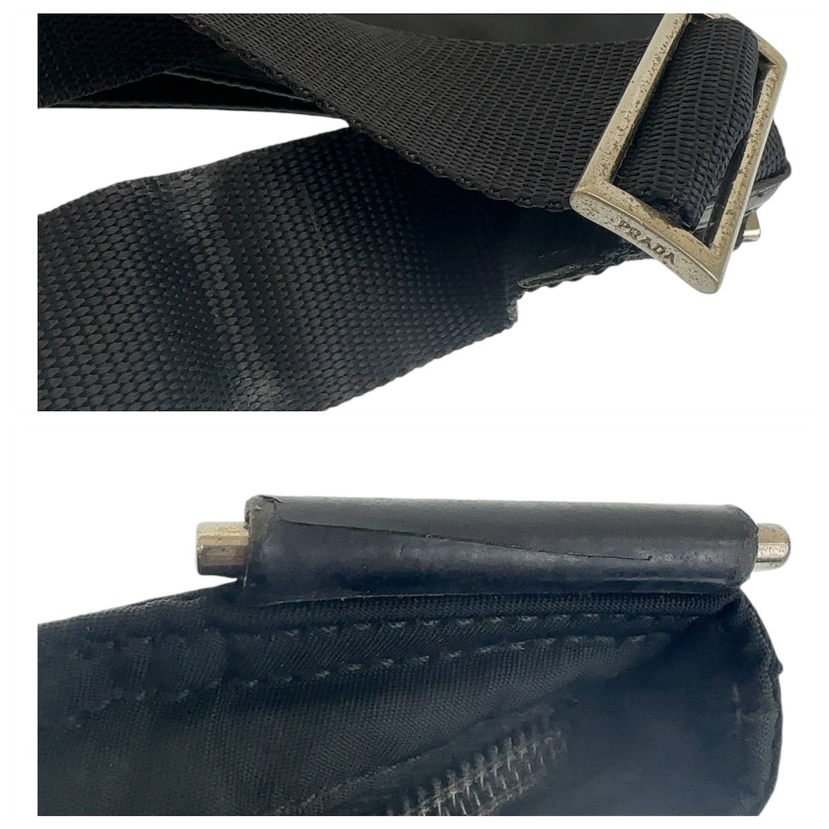 PRADA Shoulder Bag Nylon Black SilverMetal Shoulder Bag Test Triangle With logo Women Used Authentic
