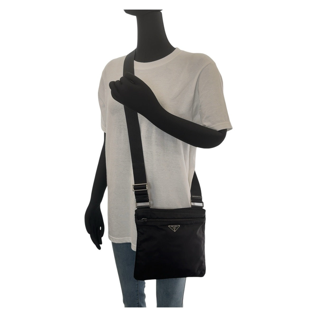 PRADA Shoulder Bag Nylon Black SilverMetal Shoulder Bag Test Triangle With logo Women Used Authentic