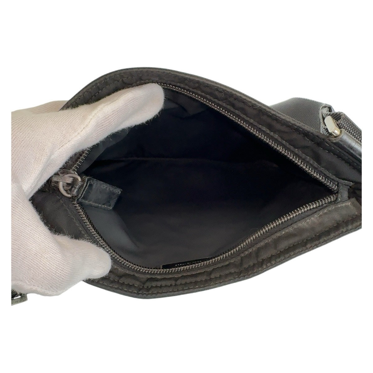 PRADA Shoulder Bag Nylon Black SilverMetal Shoulder Bag Test Triangle With logo Women Used Authentic