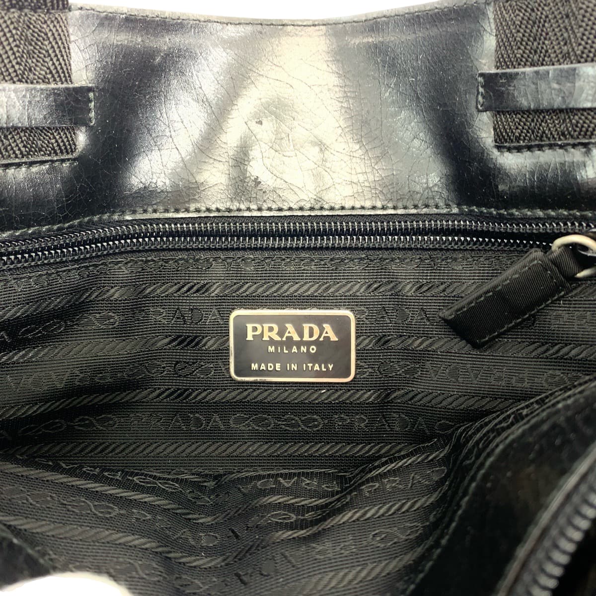 PRADA Tote Bag Nylon Black SilverMetal Tote Bag Shoulder Bag Test Women Used Authentic