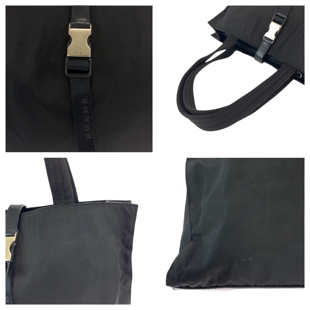 PRADA Tote Bag Nylon Black SilverMetal Tote Bag Shoulder Bag Test Women Used Authentic
