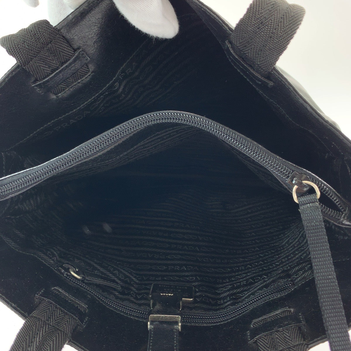 PRADA Tote Bag Nylon Black SilverMetal Tote Bag Shoulder Bag Test Women Used Authentic