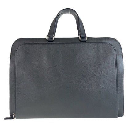PRADA Business bag leather Dark Grey SilverMetal Business bag briefcase A4 compatible Safiano Triangle With logo mens Used Authentic