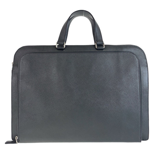 PRADA Business bag leather Dark Grey SilverMetal Business bag briefcase A4 compatible Safiano Triangle With logo mens Used Authentic