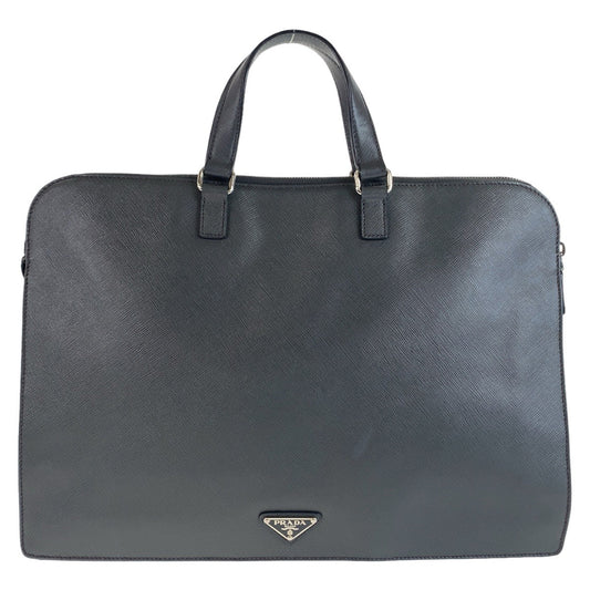 PRADA Business bag leather Dark Grey SilverMetal Business bag briefcase A4 compatible Safiano Triangle With logo mens Used Authentic