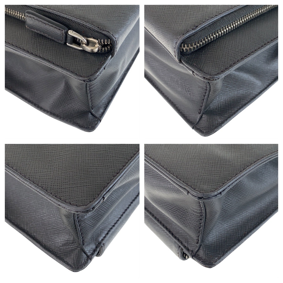 PRADA Business bag leather Dark Grey SilverMetal Business bag briefcase A4 compatible Safiano Triangle With logo mens Used Authentic