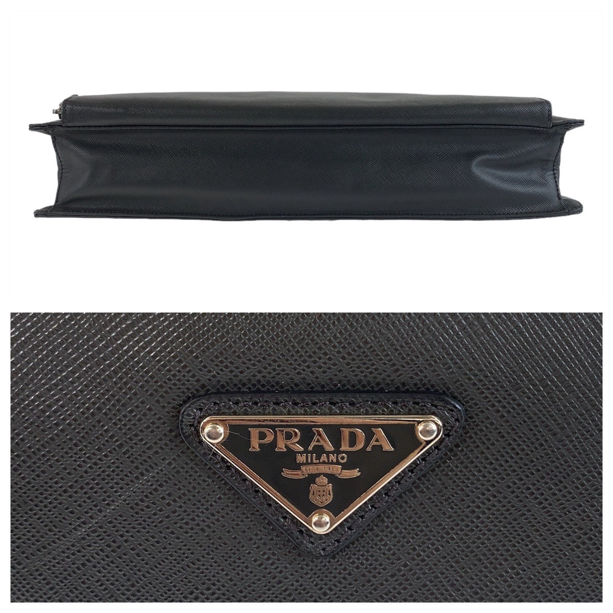 PRADA Business bag leather Dark Grey SilverMetal Business bag briefcase A4 compatible Safiano Triangle With logo mens Used Authentic