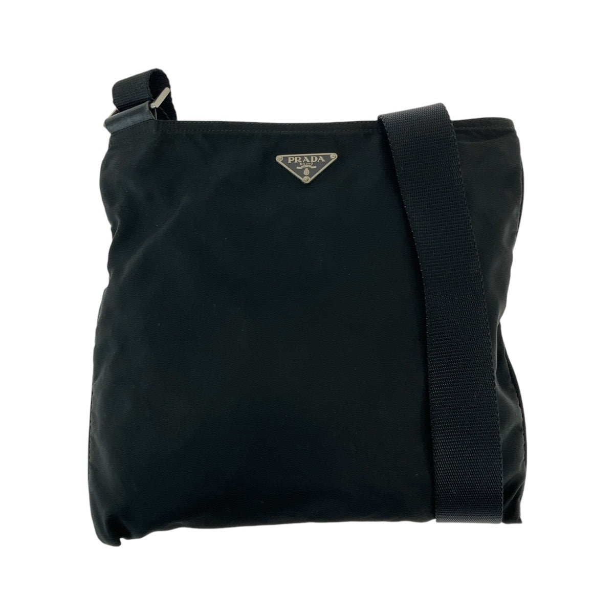 PRADA Shoulder Bag Nylon Black SilverMetal Crossbody Shoulder Bag Pochette Test Triangle With logo Women Used Authentic