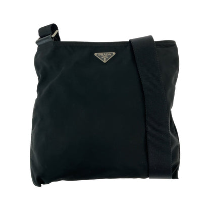 PRADA Shoulder Bag Nylon Black SilverMetal Crossbody Shoulder Bag Pochette Test Triangle With logo Women Used Authentic