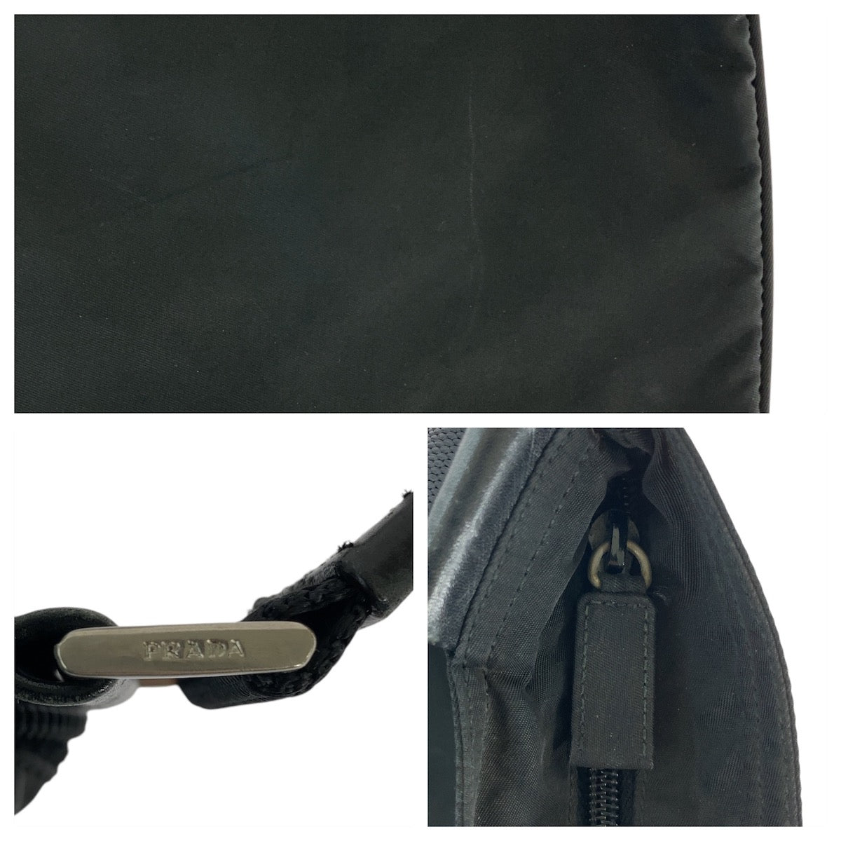 PRADA Shoulder Bag Nylon Black SilverMetal Crossbody Shoulder Bag Pochette Test Triangle With logo Women Used Authentic