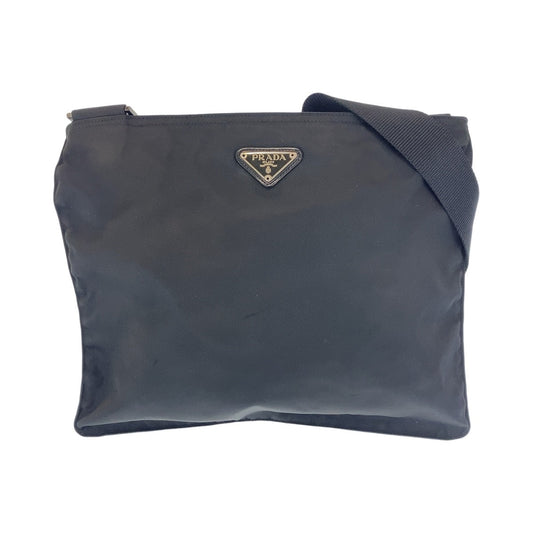 PRADA Shoulder Bag Nylon Black Silver Metal Shoulder Bag Messenger bag Test Triangle With logo Women Used Authentic