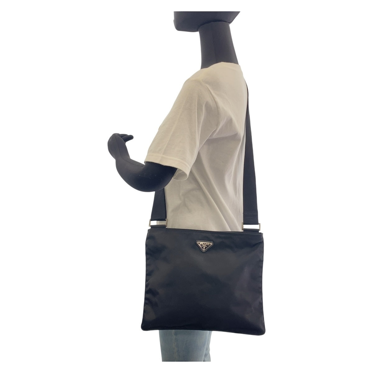 PRADA Shoulder Bag Nylon Black Silver Metal Shoulder Bag Messenger bag Test Triangle With logo Women Used Authentic