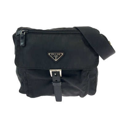 PRADA Shoulder Bag BT8994 Nylon Black SilverMetal Crossbody Shoulder Bag Pochette Test Triangle With logo mens Used Authentic