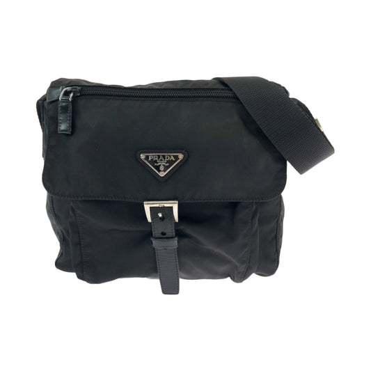 PRADA Shoulder Bag BT8994 Nylon Black SilverMetal Crossbody Shoulder Bag Pochette Test Triangle With logo mens Used Authentic
