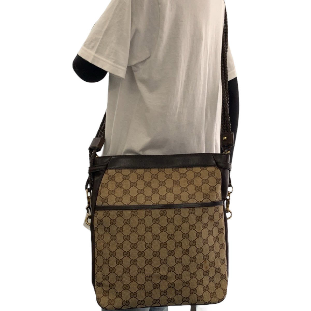 GUCCI Shoulder Bag 109097 GG canvas Brown Gold Metal Crossbody Shoulder Bag Messenger Bag Women Used Authentic