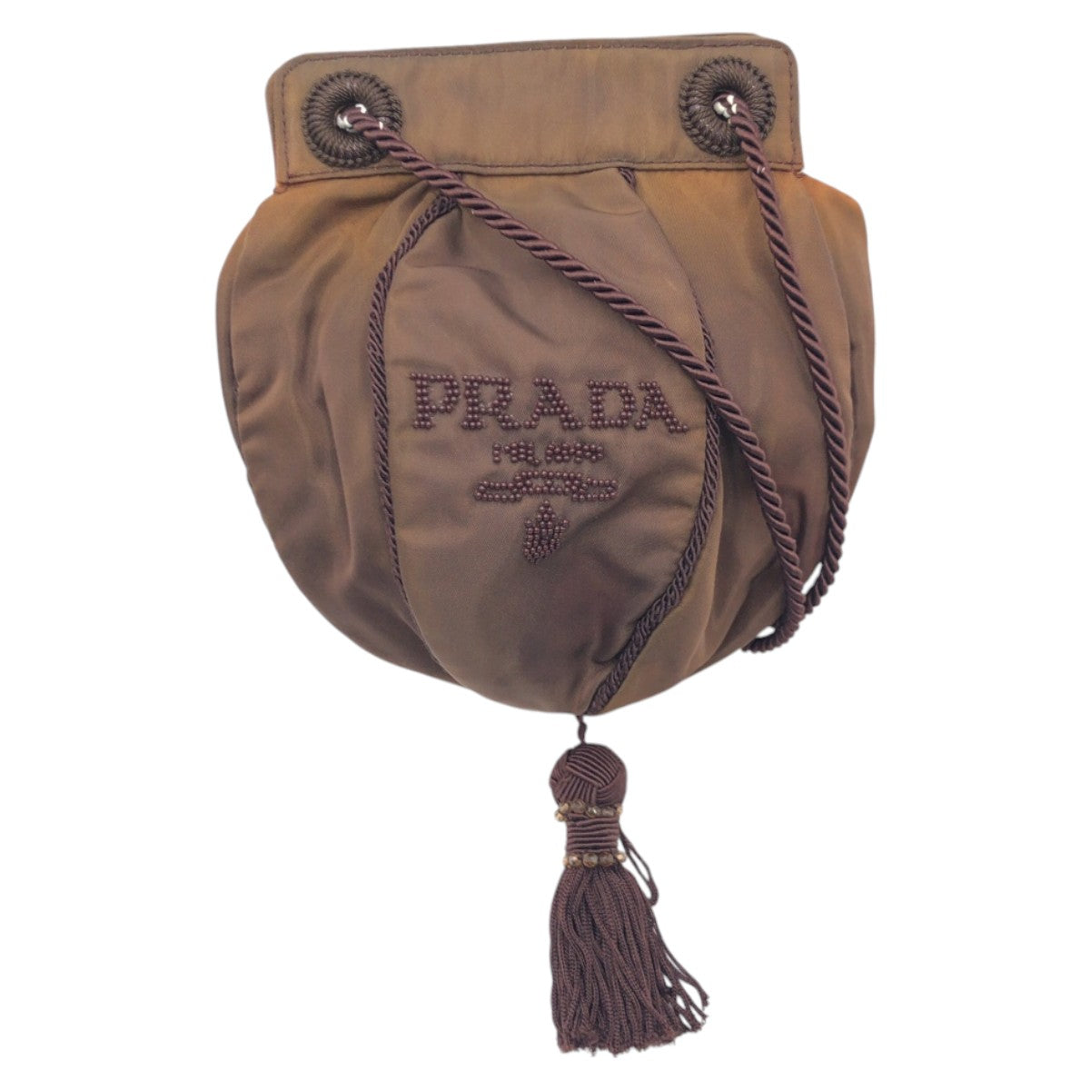 PRADA Shoulder Bag Nylon Brown Beads logo Women Used Authentic