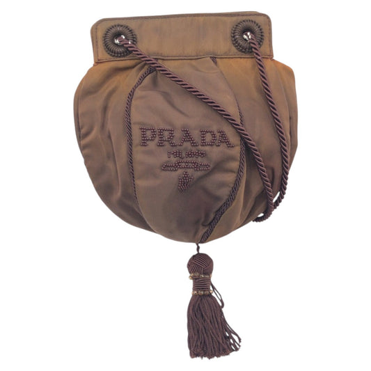 PRADA Shoulder Bag Nylon Brown Beads logo Women Used Authentic