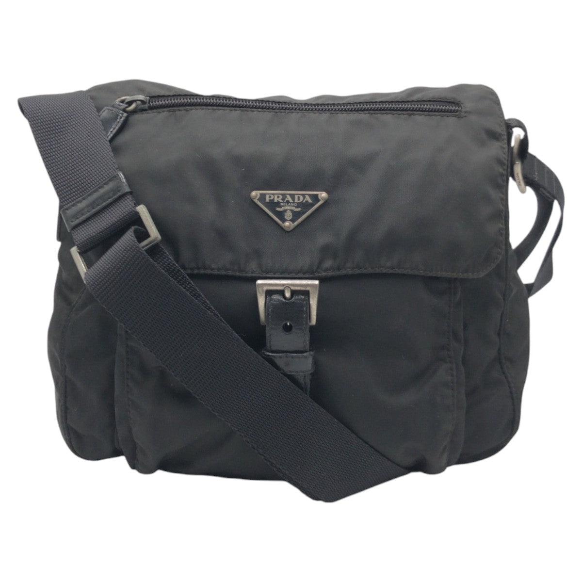 PRADA Shoulder Bag Nylon Black black Shoulder back pochette Test Triangular logo mens Used Authentic