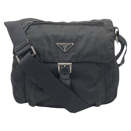 PRADA Shoulder Bag Nylon Black black Shoulder back pochette Test Triangular logo mens Used Authentic