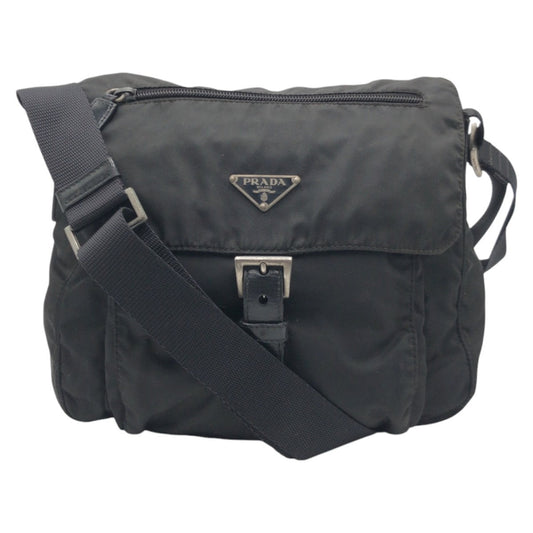 PRADA Shoulder Bag Nylon Black black Shoulder back pochette Test Triangular logo mens Used Authentic