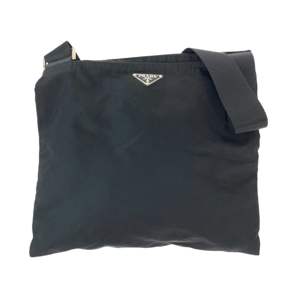 PRADA Shoulder Bag Nylon Black SilverMetal Shoulder BagMessenger Bag Test Triangle With logo mens Used Authentic