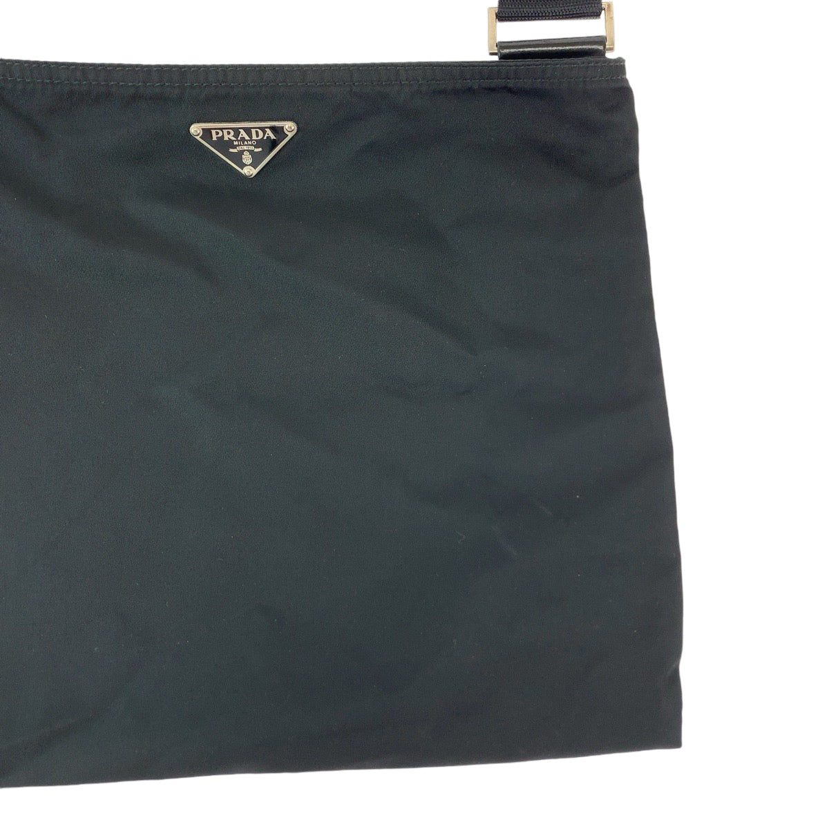 PRADA Shoulder Bag Nylon Black SilverMetal Shoulder BagMessenger Bag Test Triangle With logo mens Used Authentic