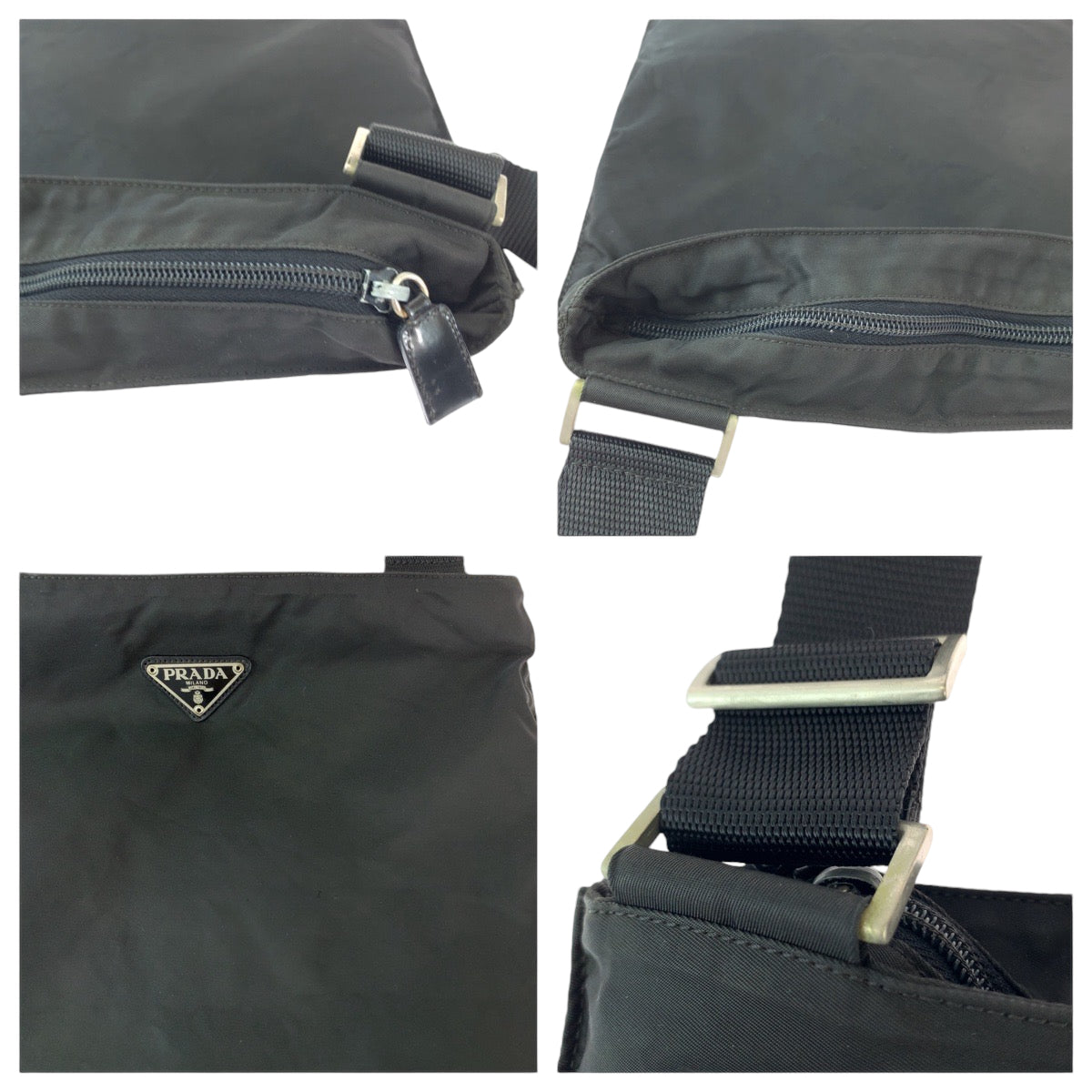 PRADA Shoulder Bag Nylon Black SilverMetal Shoulder Bag Messenger bag Test Triangle With logo Women Used Authentic