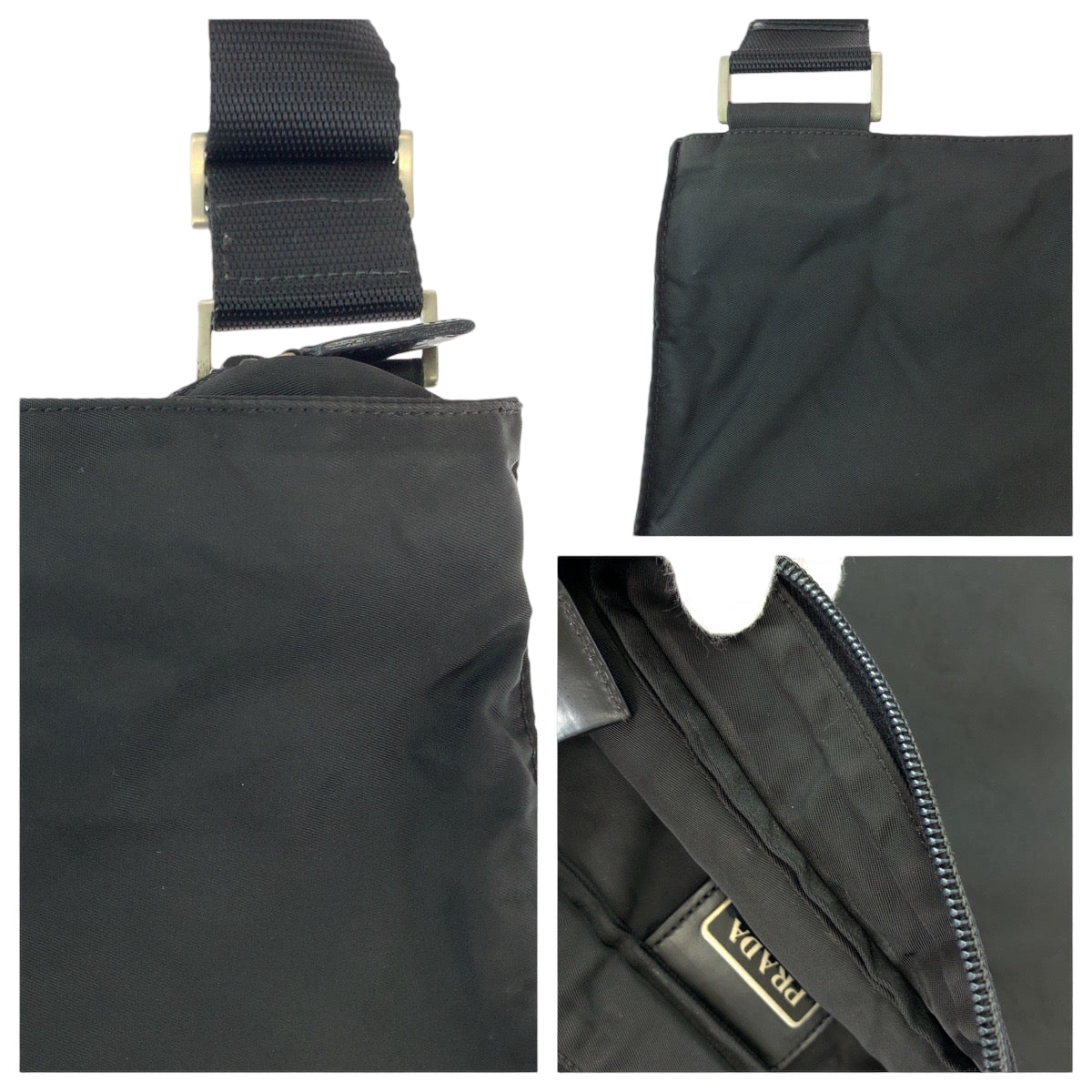 PRADA Shoulder Bag Nylon Black SilverMetal Shoulder Bag Messenger bag Test Triangle With logo Women Used Authentic