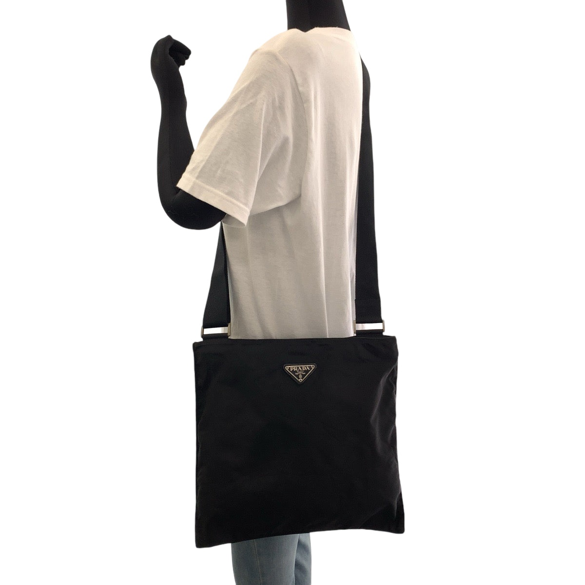 PRADA Shoulder Bag Nylon Black SilverMetal Shoulder Bag Messenger bag Test Triangle With logo Women Used Authentic