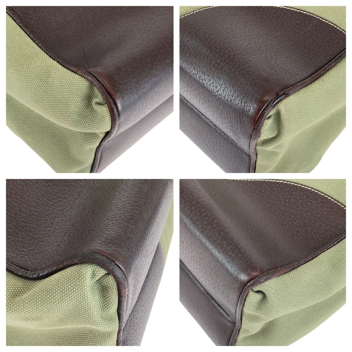 PRADA Tote Bag Canvas, Leather Khaki Brown SilverMetal Tote Bag Shoulder Bag Unisex Triangle With logo Women Used Authentic