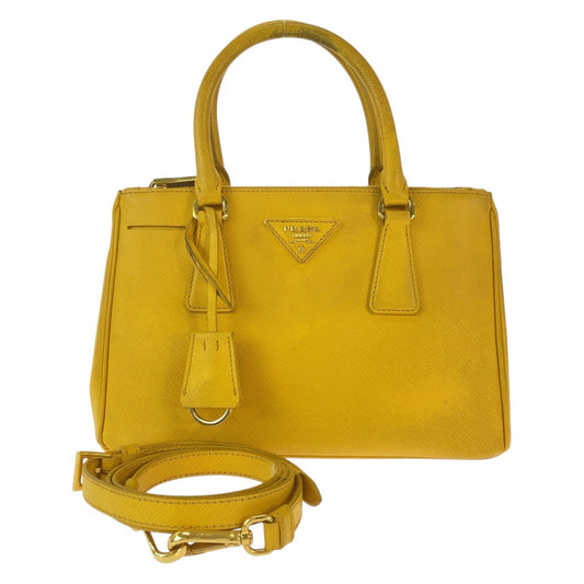 PRADA Handbag leather Yellow Gold Metal Handbag Tote Bag Shoulder Bag 2way Safiano TriangleWith logo Galleria Women Used Authentic