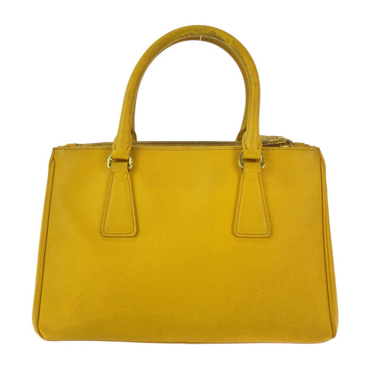PRADA Handbag leather Yellow Gold Metal Handbag Tote Bag Shoulder Bag 2way Safiano TriangleWith logo Galleria Women Used Authentic
