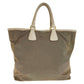 PRADA Tote Bag Canvas, Leather Beige Gold Metal Tote Bag Shoulder Bag 2way Logo jacquard Women Used Authentic
