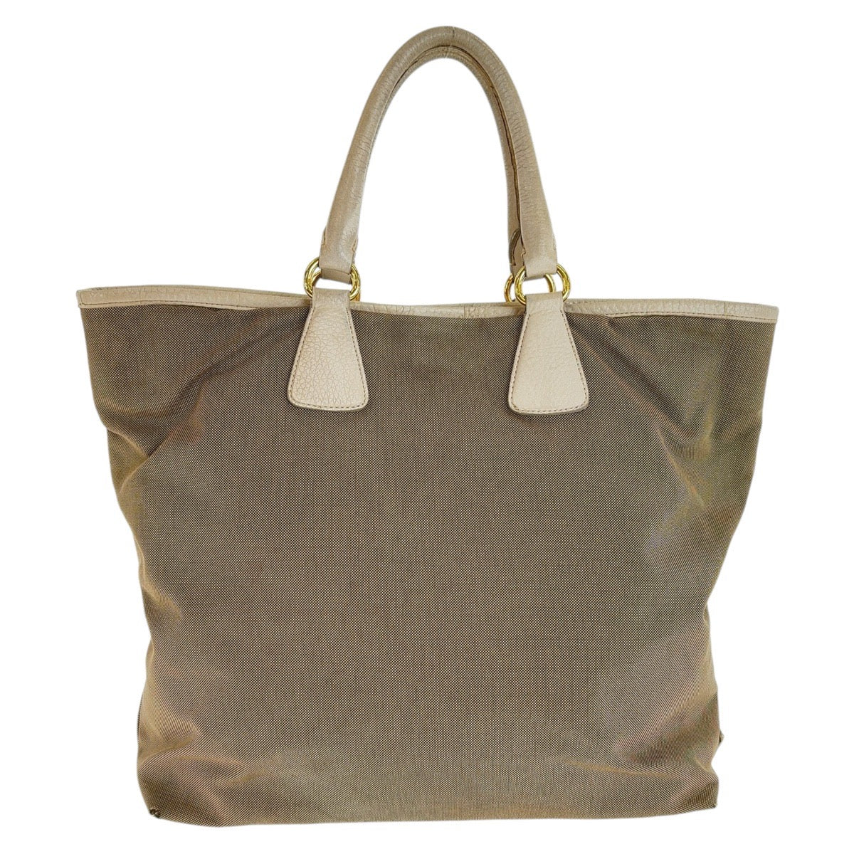 PRADA Tote Bag Canvas, Leather Beige Gold Metal Tote Bag Shoulder Bag 2way Logo jacquard Women Used Authentic