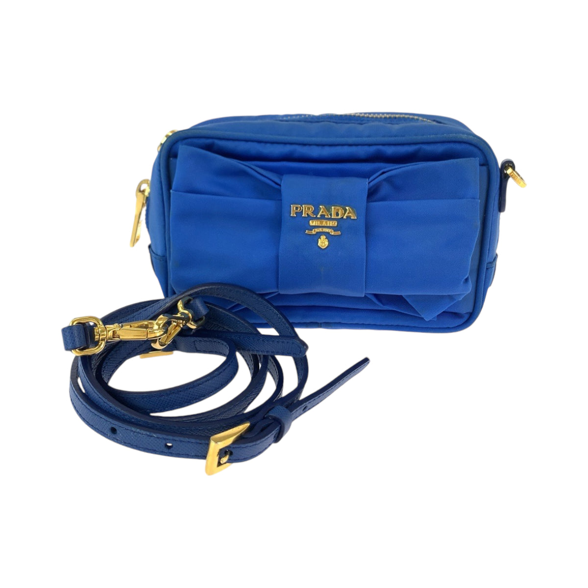 PRADA Shoulder Bag Nylon Blue GoldMetal Shoulder Bag Crossbody Pochette Test ribbon Women Used Authentic