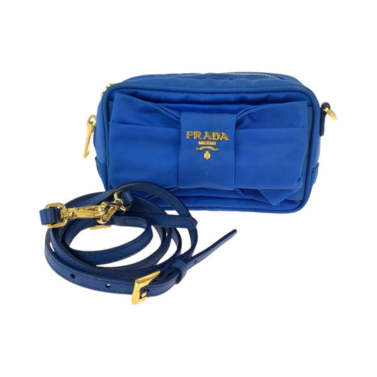 PRADA Shoulder Bag Nylon Blue GoldMetal Shoulder Bag Crossbody Pochette Test ribbon Women Used Authentic