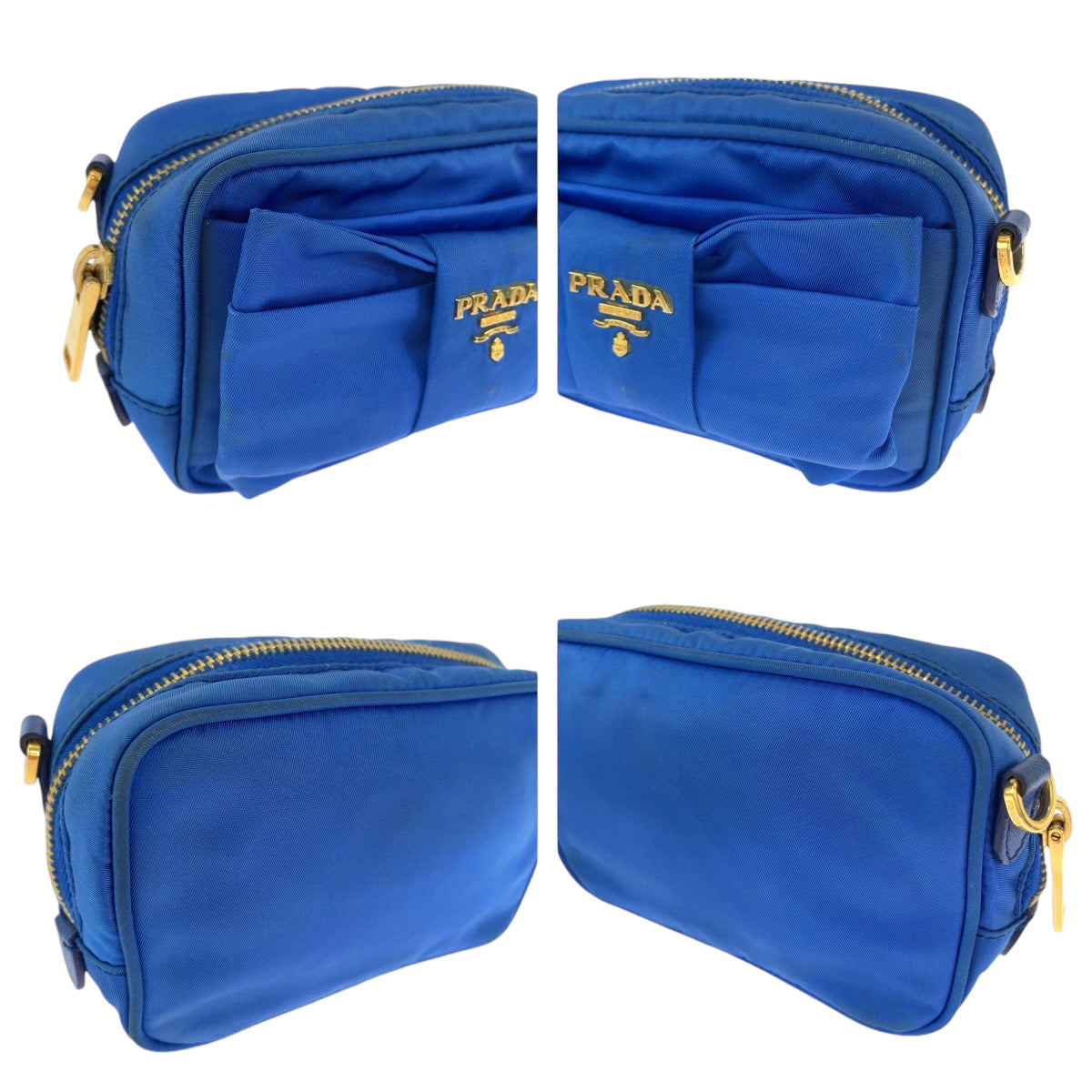 PRADA Shoulder Bag Nylon Blue GoldMetal Shoulder Bag Crossbody Pochette Test ribbon Women Used Authentic