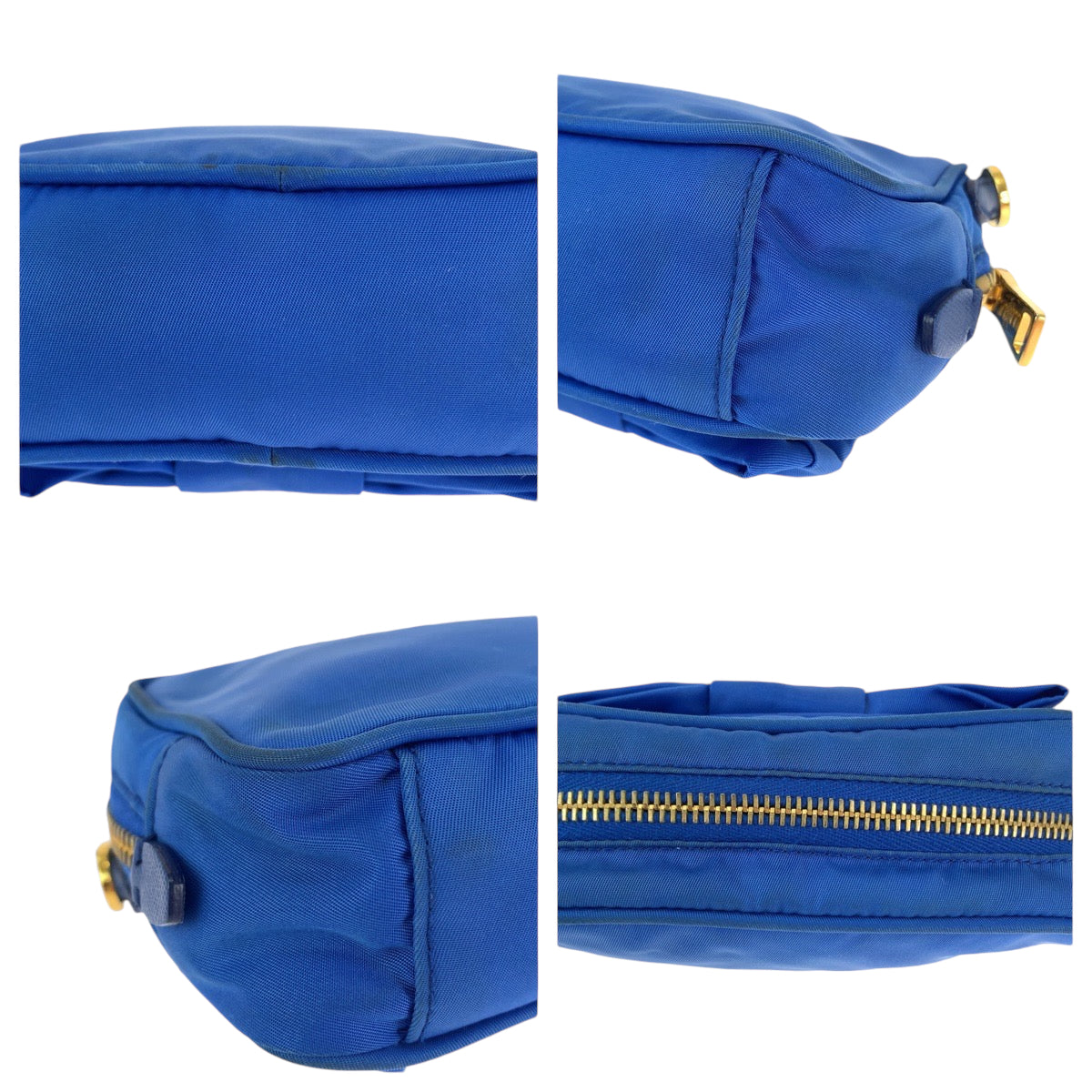 PRADA Shoulder Bag Nylon Blue GoldMetal Shoulder Bag Crossbody Pochette Test ribbon Women Used Authentic