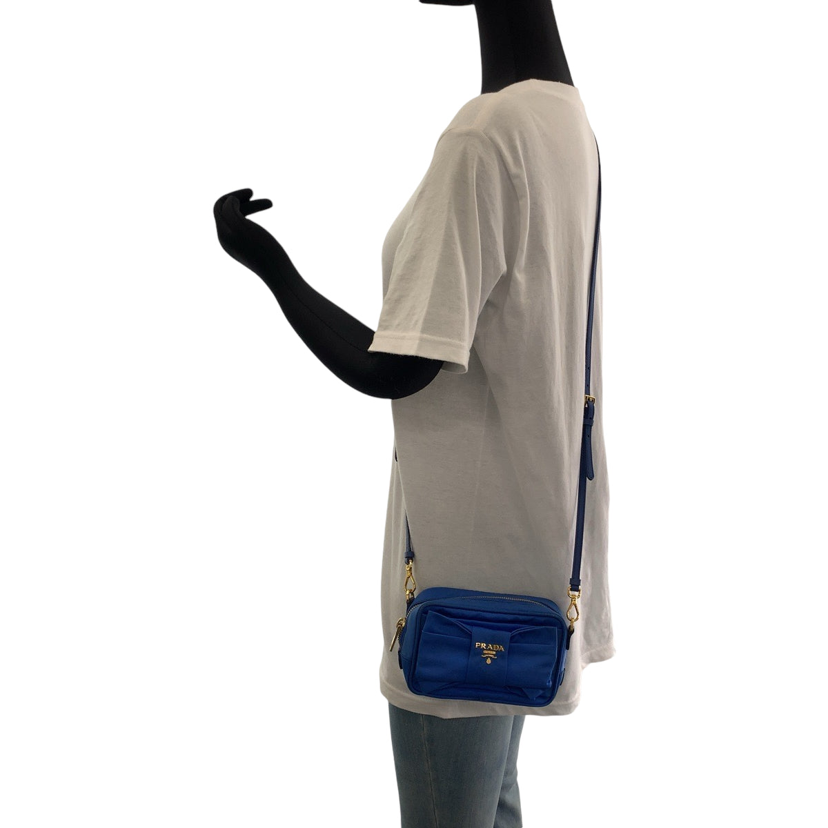 PRADA Shoulder Bag Nylon Blue GoldMetal Shoulder Bag Crossbody Pochette Test ribbon Women Used Authentic